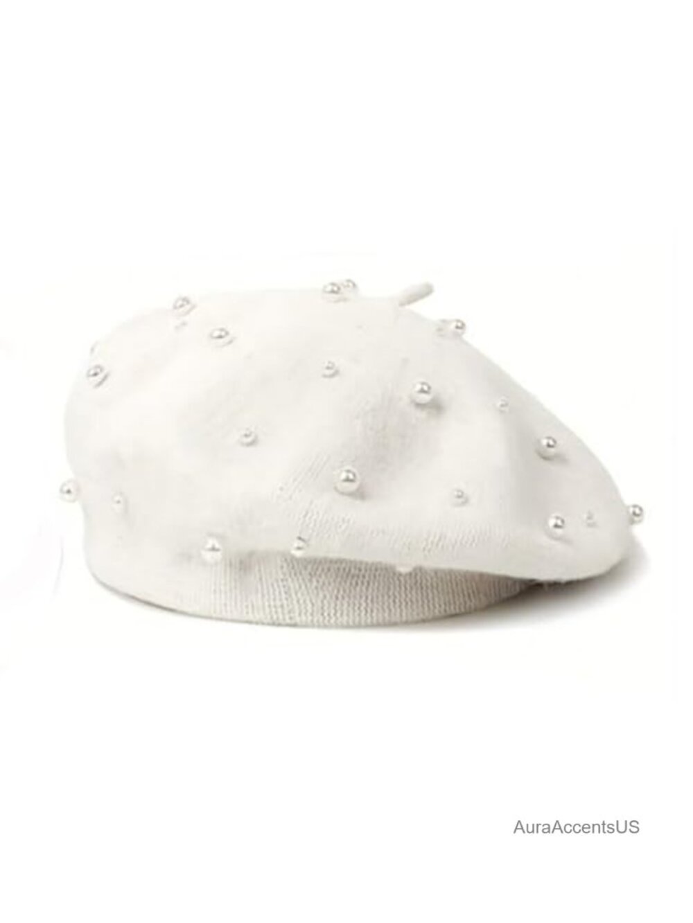 Elegant French Wool Beret with Pearl Beads Women's Handmade Slouchy Artist Cap